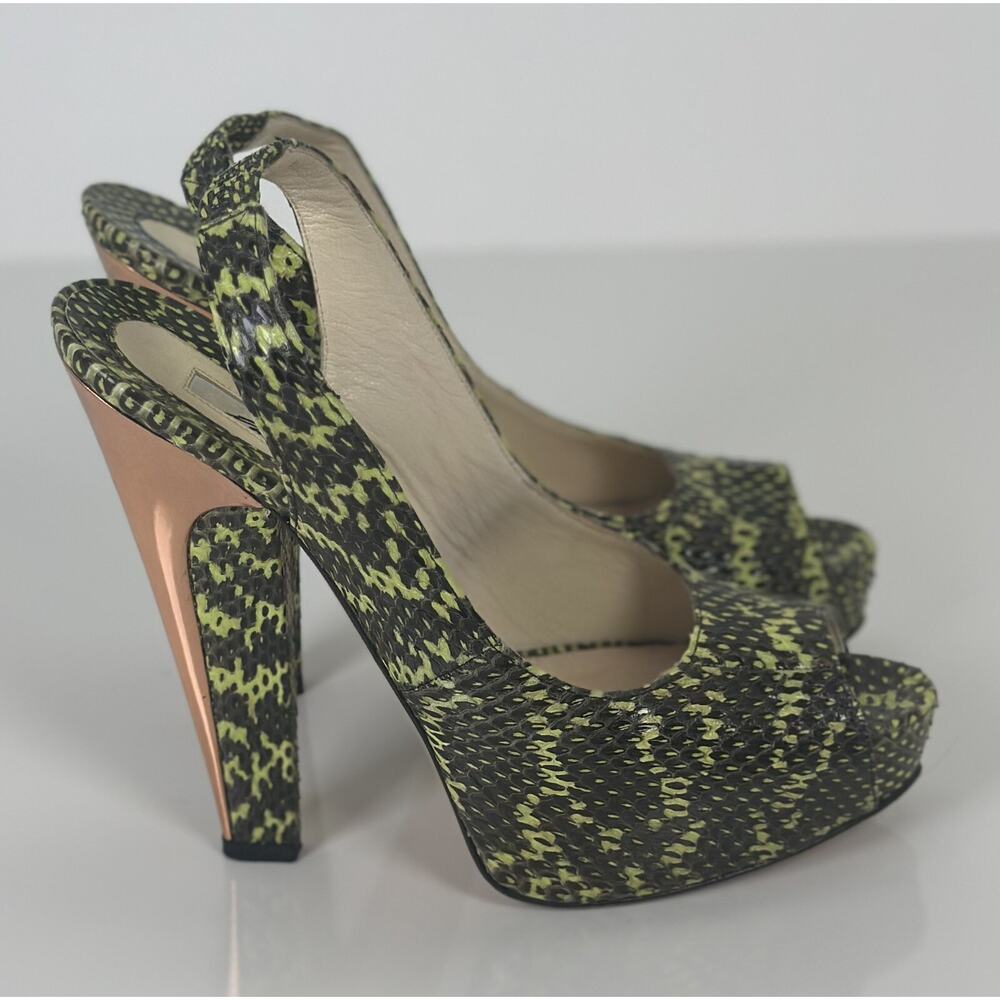 Brian Atwood Platform Python Embossed Leather Yel… - image 6